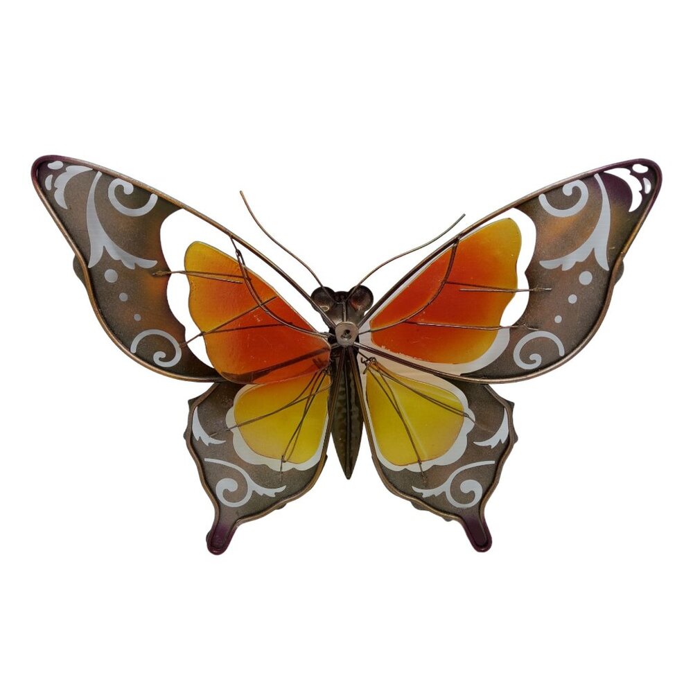 vintage metal butterfly w/stained glass wings wall mount decor - Picture 6 of 10